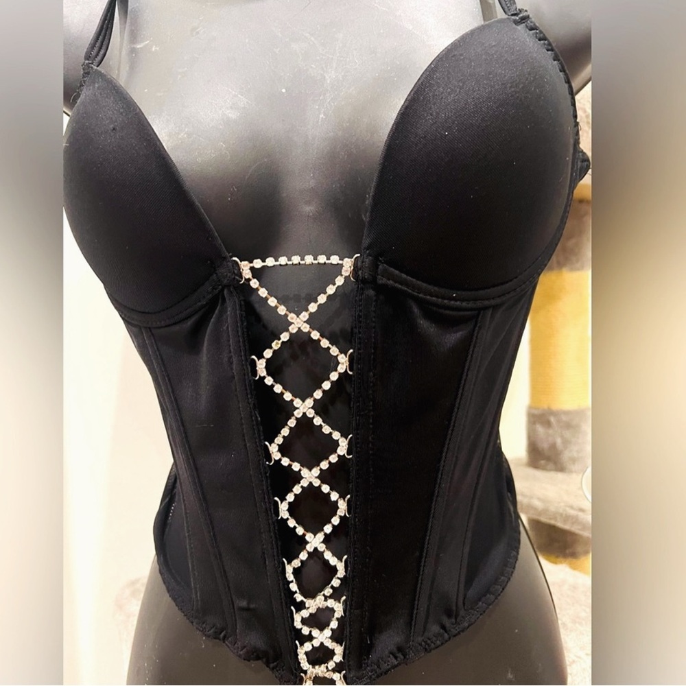 Black Embellished Lace-Up Bustier Corset - Women Intimates & Sleepwear